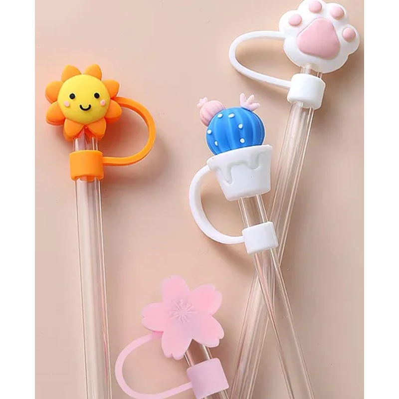 Ji and Ja 4Pcs Silicone Straw Cover Cap | Reusable Cute Cartoon Straw Cap | Dust-Proof Drinking Straw Tips Lids Cover (no Straw Included) (Size : 10mm, Multi-Design)