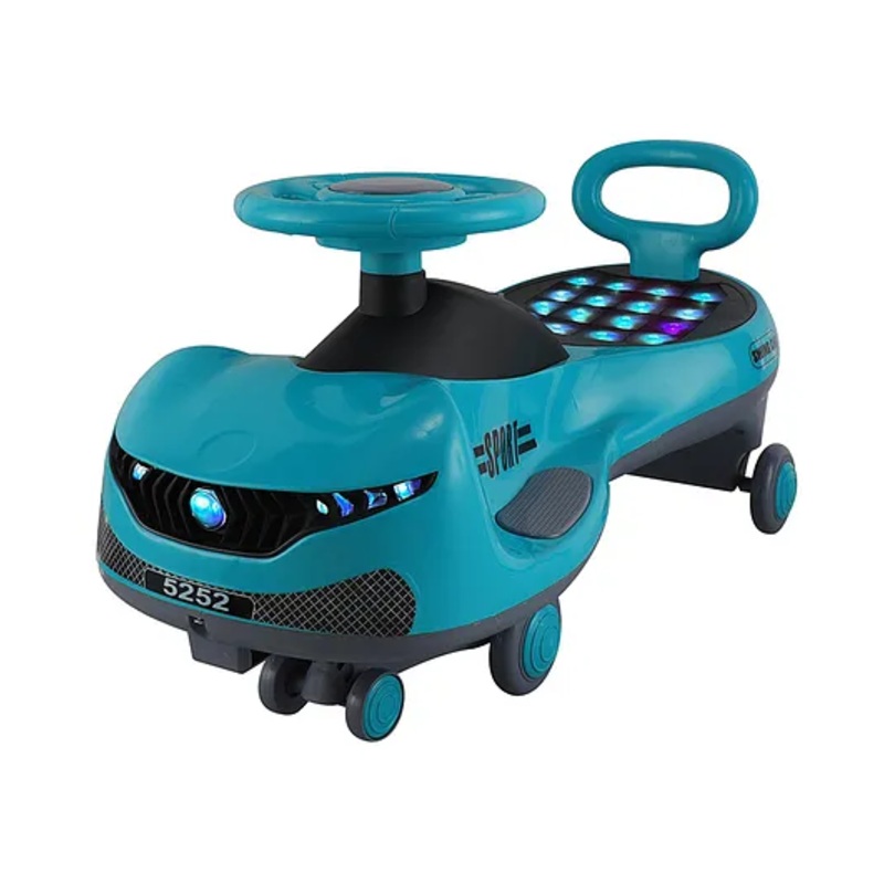 JoyRide SPORTS DLX Light-Up Magic Car Easy Glide Ride-On Toy for Kids  LED Lights, Music & 360 Swivel Wheels Push Swing Car for Indoor Outdoor Fun – Teal Blue