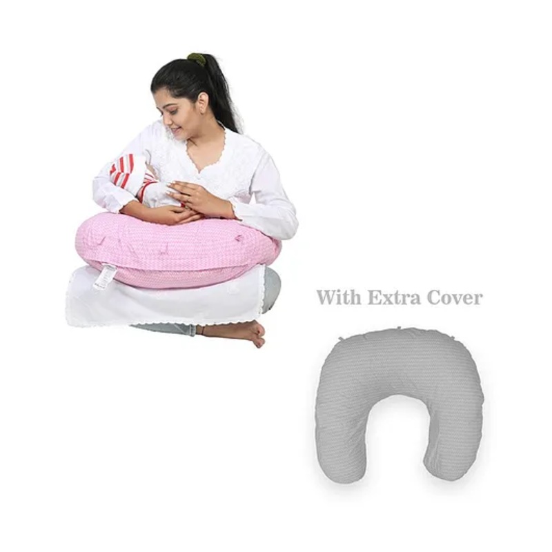 Lulamom Nursing Pillow with Cotton Cover Abstract Print – Pink