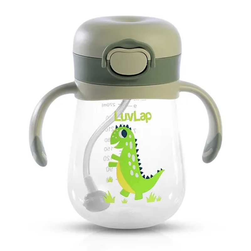 LuvLap Bite-Resistant Soft Silicone Straw Sipper Cup, 300ml, with Handle, Weighted Straw, Anti-Spill Lock, BPA Free, 6m+, Green