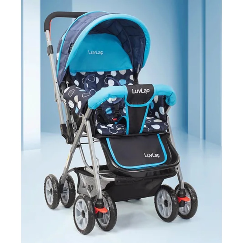 LuvLap Sunshine Baby Stroller for 03 Years with 5-Point Safety Harness, Multi Recline Seat, Smooth Swivel Wheels, Large Storage Basket, Reversible Handlebar, Lightweight and Durable  Blue
