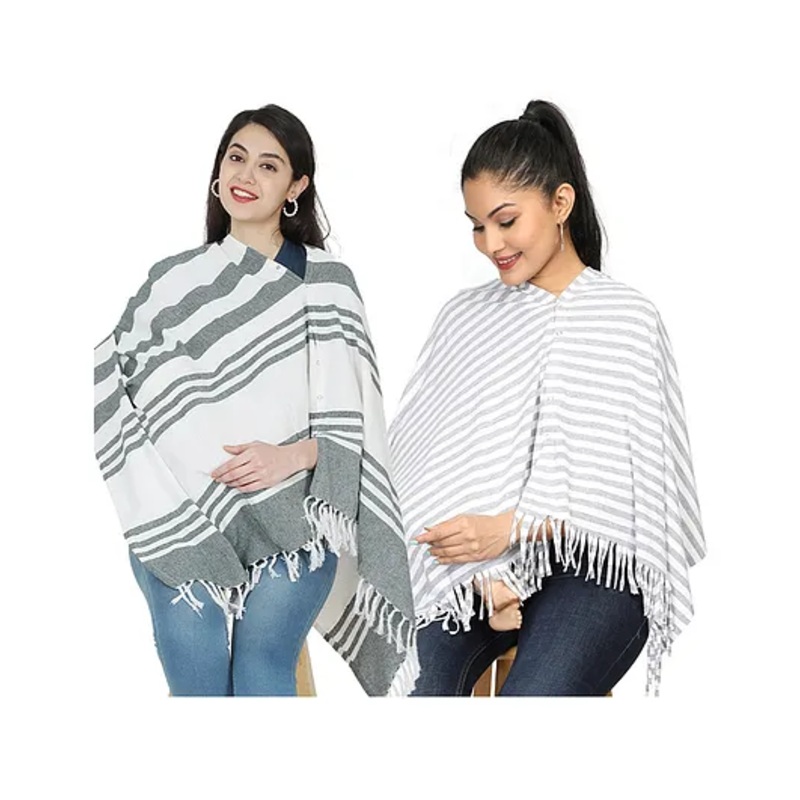 Nene Mother’s Multi g Purpose Large Size Nursing Feeding Scarf Wrap Stole Solid Pack of 2 – Green & Grey
