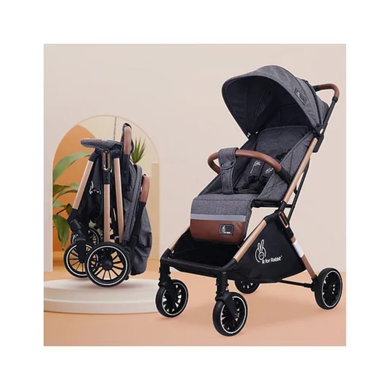 R for Rabbit Street Smart Auto Fold Stylish Newborn Baby Stroller| Aluminum Frame Pram with One Click Fold |Travel Friendly Cabin Trolley Stroller for 0-3 Years for Boy & Girl (Ash Grey)