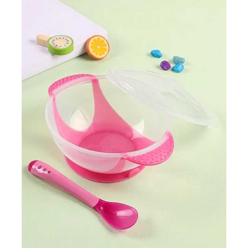 Suction Bowl With Heat Sensitive Spoon – Pink