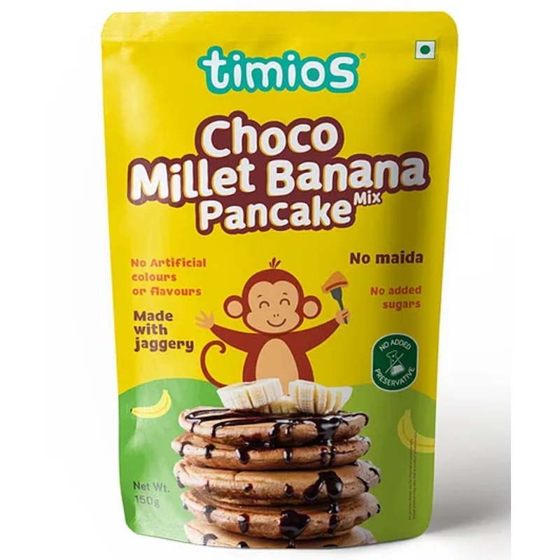 Timios Multigrain No-Maida Organic Millet Choco Banana Instant Pancake | Made with Organic Ragi, Jowar & Jaggery – 150 g
