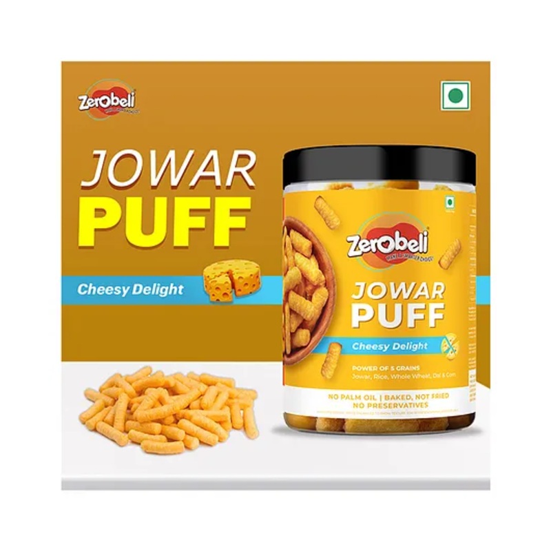 Zerobeli Cheesy Delight Jowar Puffs |Goodness of 5 grains | Healthy Snacks – 75g (Pack of 2)