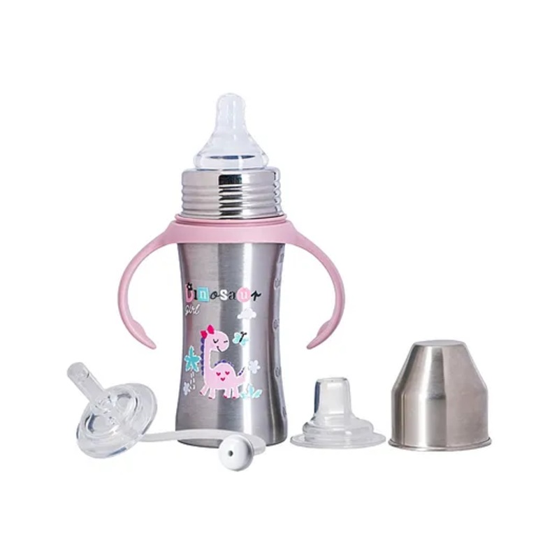 Adore Trion 3 in 1 Stainless Steel Sipper with Twin Handle 250ml- Pink Dino