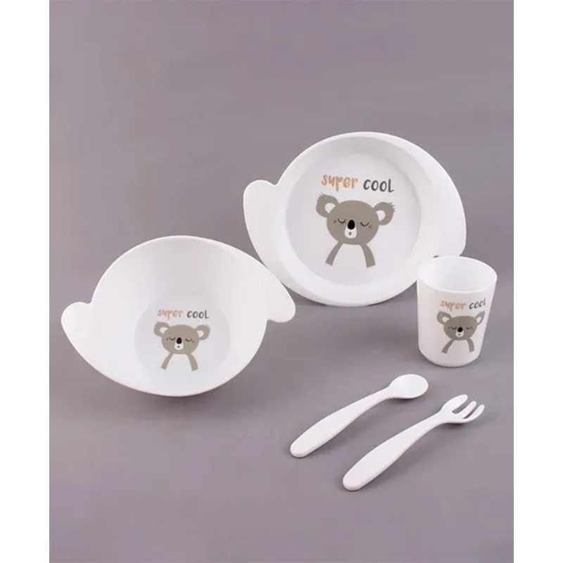 Babyhug 5 Piece Feeding set Bear Print- White