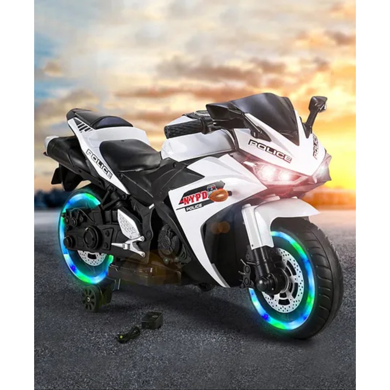 Battery Operated Ride On Bike With Music And Lights – White