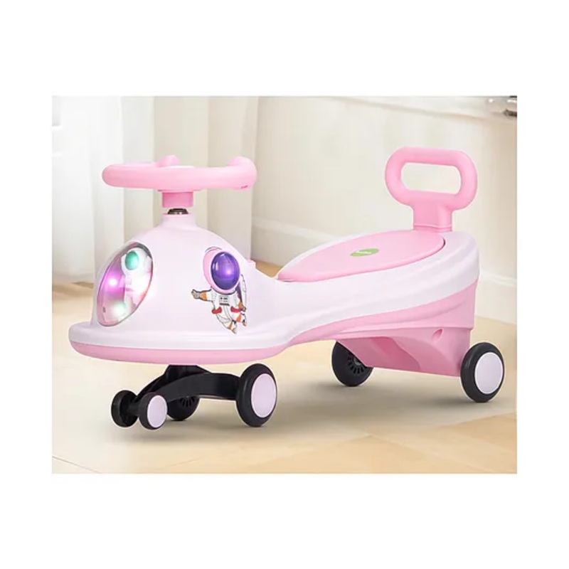 BAYBEE Astro Baby Swing Car for Kids | Push Ride on Baby Car with 360 Steering, LED Lights, Music & Backrest | Twister Rideons Toy Kids Cars | Magic Cars for Kids (Light Pink)