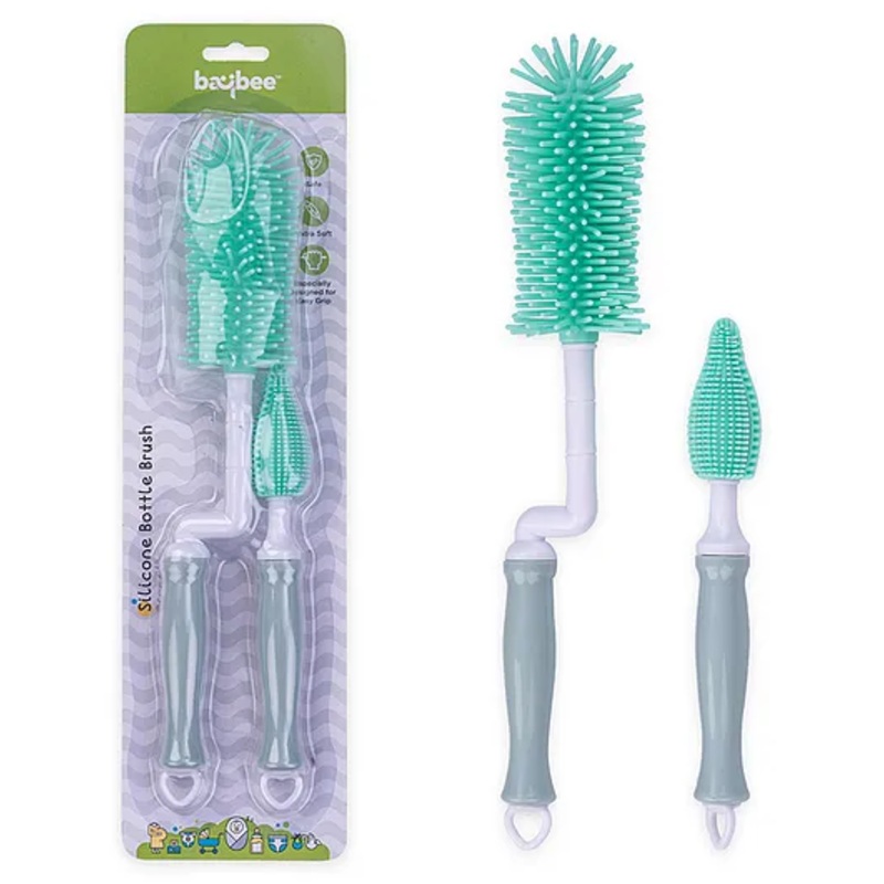 BAYBEE Silicone Bottle & Nipple Cleaning Straw Brush – Green