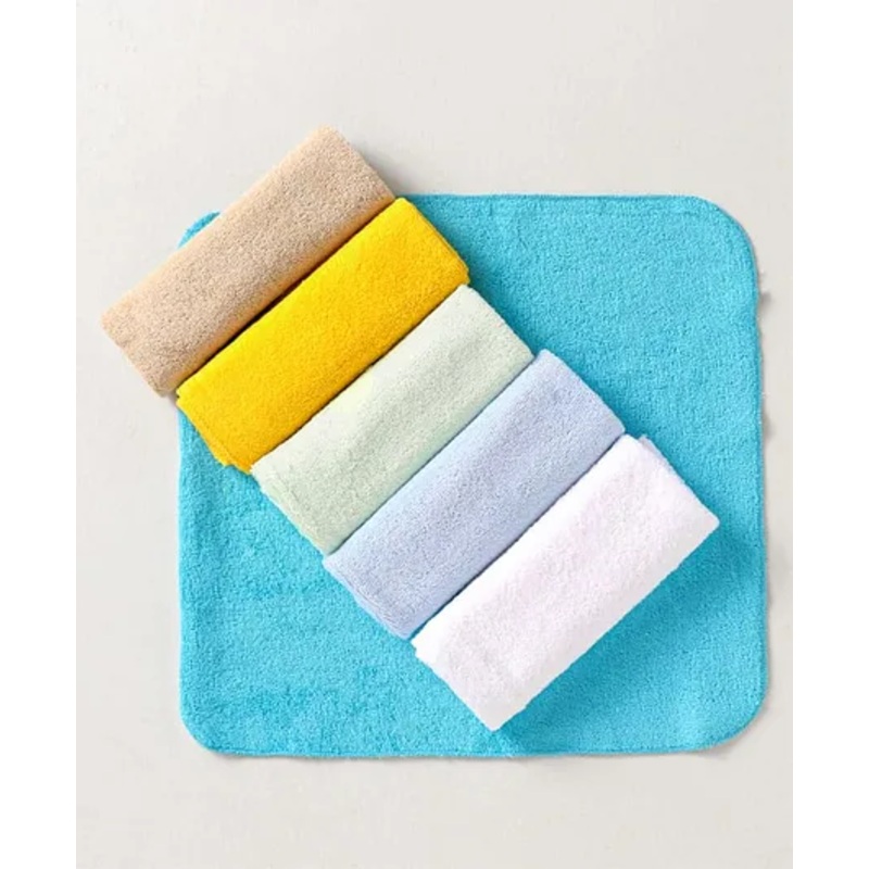 Ben Benny Terry Knit Wash cloth Solid Colour Pack of 6 L 26 x B 26 cm – Tan Light Blue & Yellow