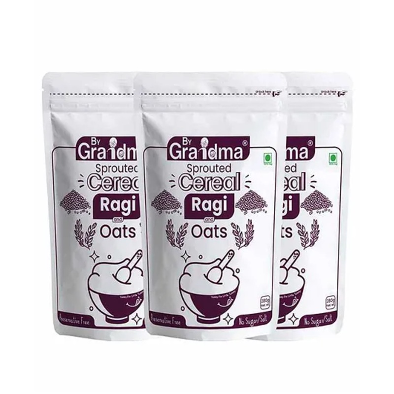 ByGrandma Sprouted Ragi Oat Cereal for Babies 6M-3Y – Natural, Preservative-Free 3x280g Pack