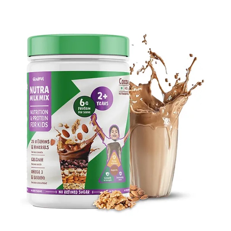 Gladful NutraMilk Healthy Chocolate Milk Mix 400g, 2+ Years, 6g Protein Per Serve, No Preservatives, Supports Immunity & Growth, Bone Health & Brain Development Made with Ragi, Oats Bajra & Nuts