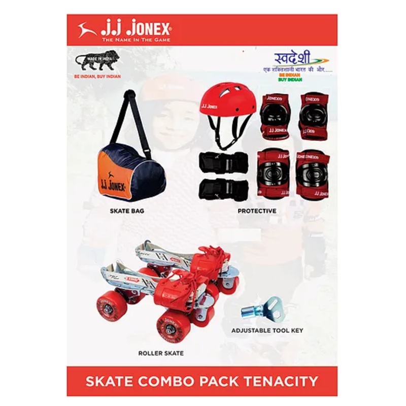 JJ Jonex Tenacity Adjustable Roller Skating Kit With Red Helmet Medium Combo –