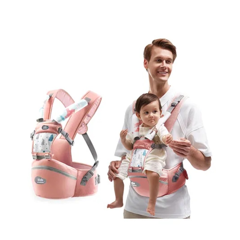 Kids Station Baby Carrier with 4 Carry Positions, Patented Design, Baby Carrier made up of Cotton, Designed for Indian Environment, Adjustable New-Born to Toddler Carrier (Pink, Ergo Baby)