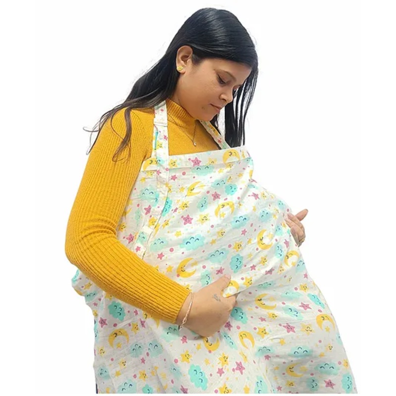Motherly Nursing Cover for Breastfeeding Soft, Breathable Feeding Apron for Mom, Multi Use Feeding Cover & Scarf Green Cloud Print