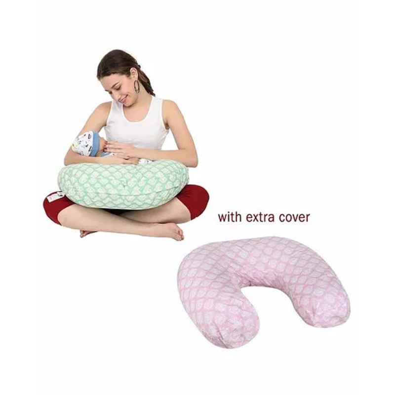 Nene Multifunction Nursing Pillow with Additional Pillow Cover Floral Print – Green Pink