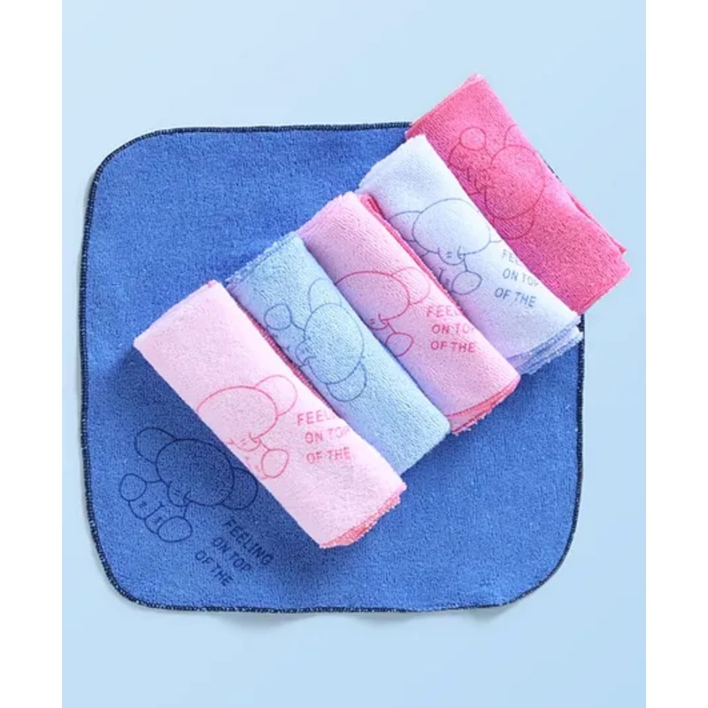 Pink Rabbit Terry Knit Hand & Face Towel With Animal Print Pack Of 6 L 23.5 x B 22 cm – Multicolour