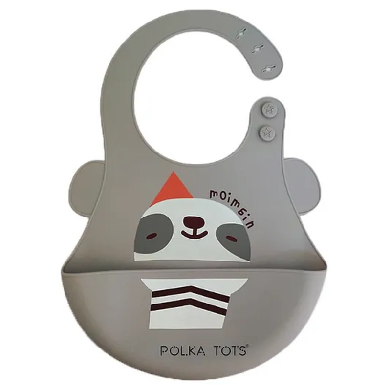 POLKA TOTS Waterproof Silicone Bibs with 6 Adjustable Snap Buttons for Feeding – Sloth