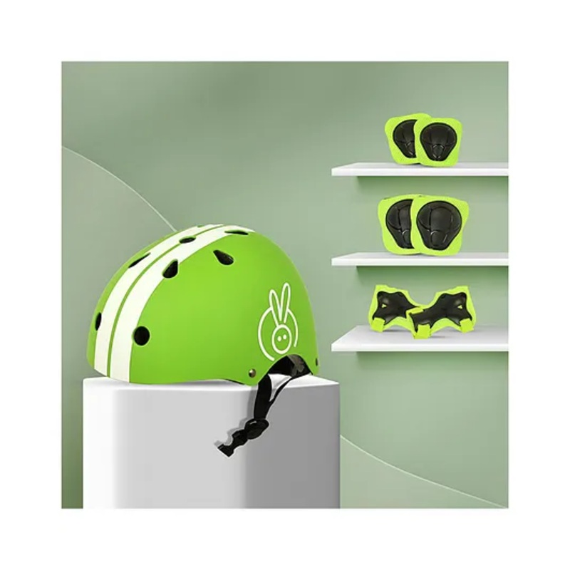 R for Rabbit Protection Gear Set with Helmet Elbow Pads Knee Pads & Wrist Guards Safety Certified Light weight Adjustable for Skating Cycling & Scooter – Green