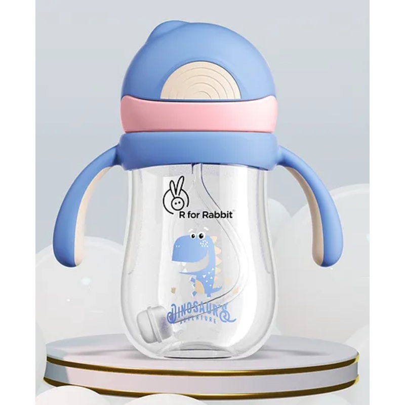 R for Rabbit Tritan Dino 320ml Baby Straw Sipper for Kids | Twin Handle Non Toxic BPA Free Soft Silicone Straw Sippy Bottle | Leak Proof Drinking Sippy Cup for 9+ Months Babies (Pink Blue)