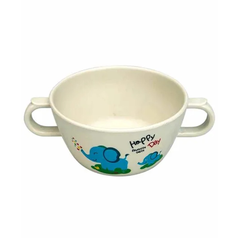 Small Wonder Bowl With Twin Handle Elephant Print White – 280 ml