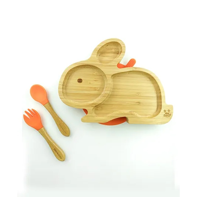 Starkiddo Rabbit Bamboo Suction Plate and Learning Weaning Set – Orange