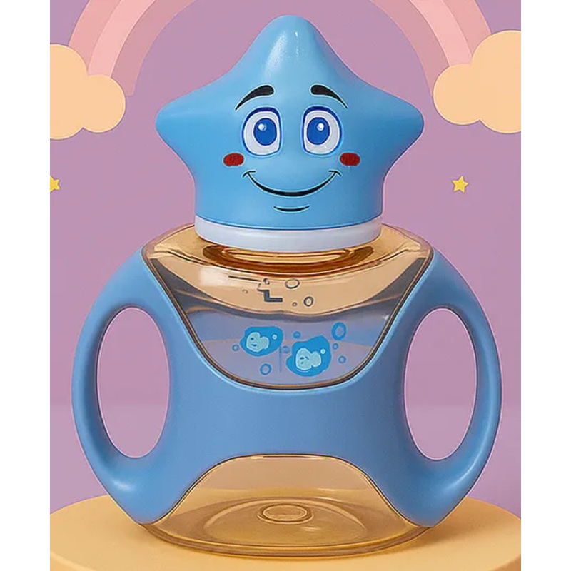 The Cheeky Kidzz Baby Feeding Silicone Nipple 160ml Bottle With Cute Star Attractive Print Cap Sipper For Milk Liquids Feeder BPA Free -Blue