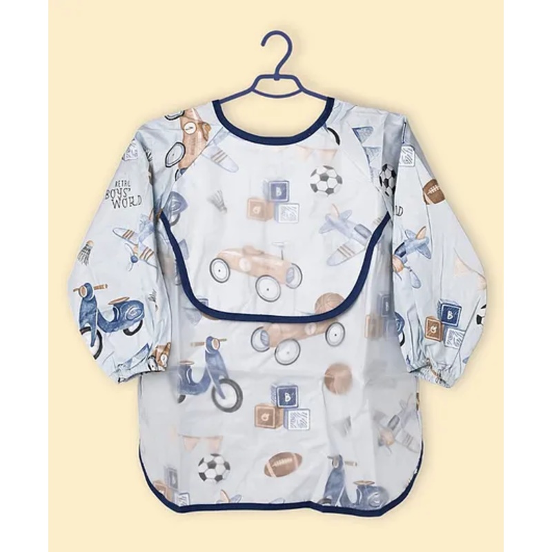 The Little Lookers Baby Bibs with Pocket I Long Sleeved Bib for Toddlers, Kids I Washable, Lightweight & Waterproof, Bibs for 6-24 Months Baby – Print May Very (Blue)