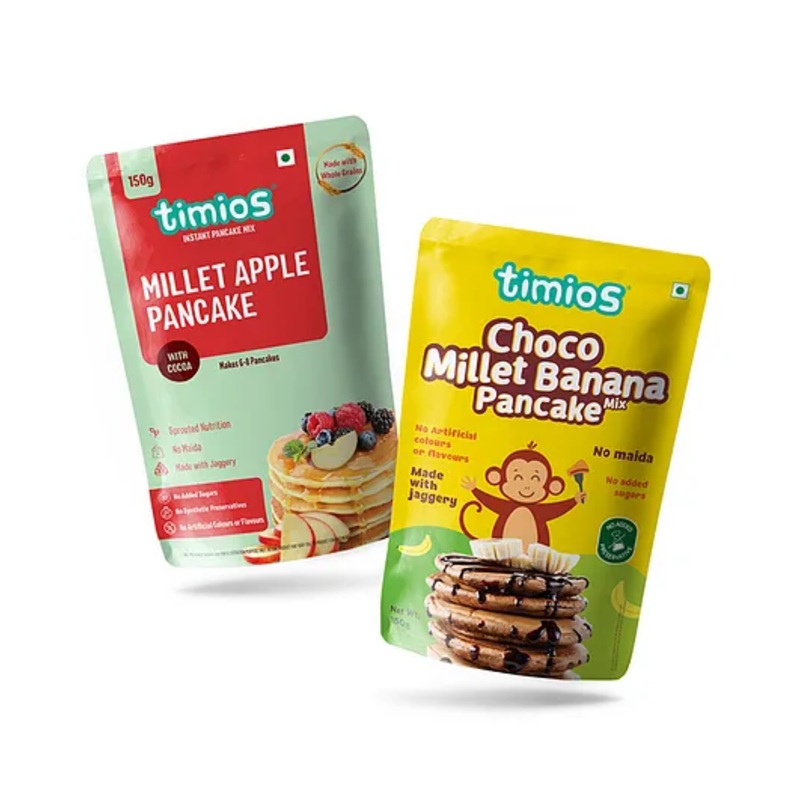 timios Multigrain No-Maida Organic Choco Banana & Apple Millet Instant Pancake Sweetened with Jaggery Pack of 2 – 150 g Each