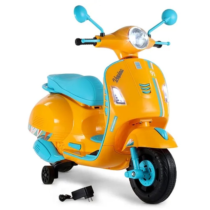Vespa Kids Battery Operated Self Driven RideOn Scooter with Light & Music-Orange| Rechargeable Battery| Toy for 2 to 6 Yrs Boy & Girl| Balance Wheels| Comfortable Seat| Foot Accelerator| Activity Gift