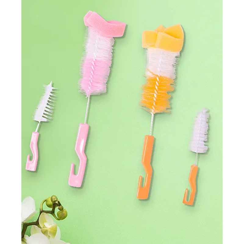 Baby Moo Twist And Turn  Bottle And  Nipple Cleaning Brush Set of 4 – Yellow Pink