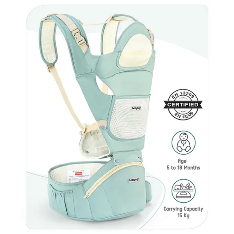 Babyhug Delight Cotton Hip Seat Cum Baby Carrier- Green