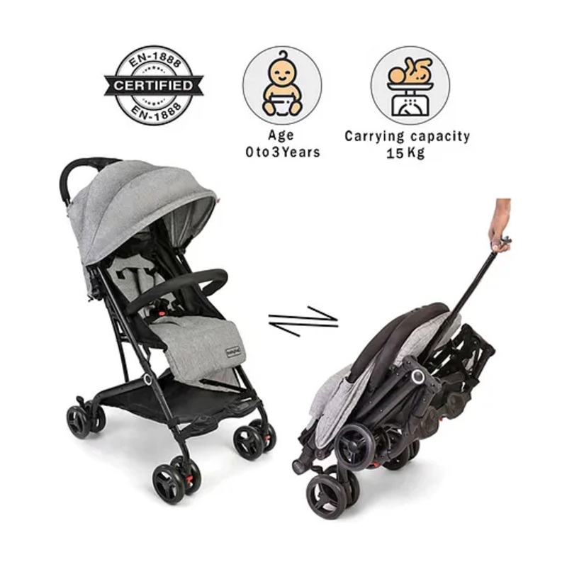 Babyhug Easy Travel Cabin Stroller With Z-Fold & Trolley Handle – Grey