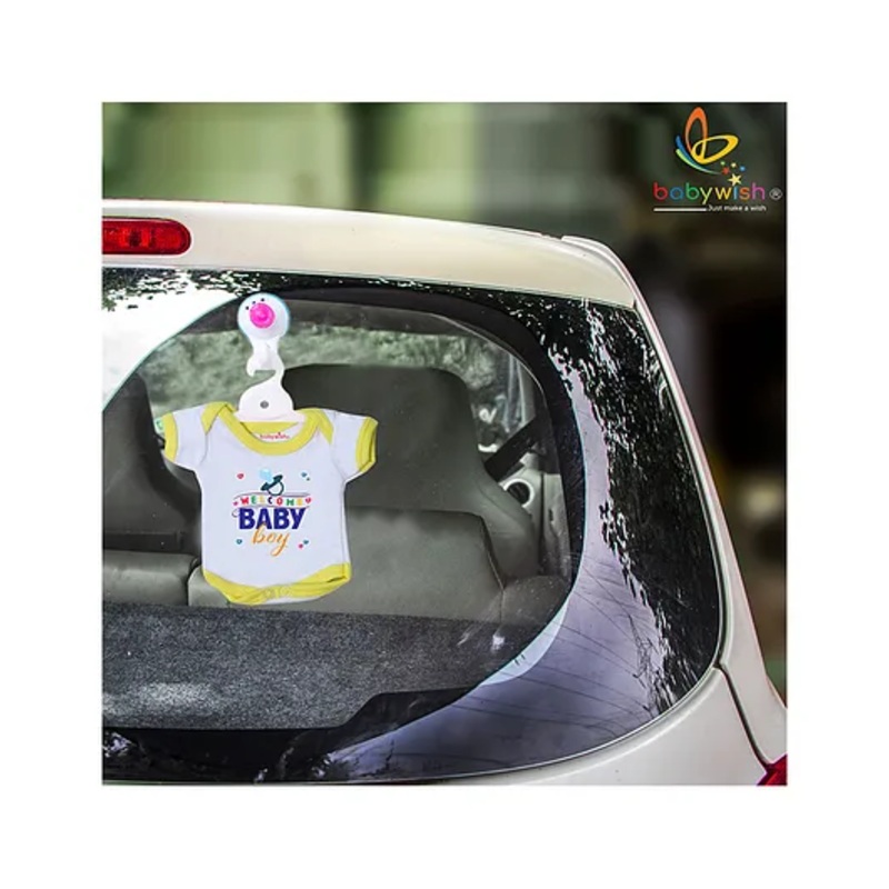 babywish Baby on Board Car Decals Cloth Safety Sign Board with Hanger & Large Vacuum Suction Cups Welcome Baby Boy Print – Yellow