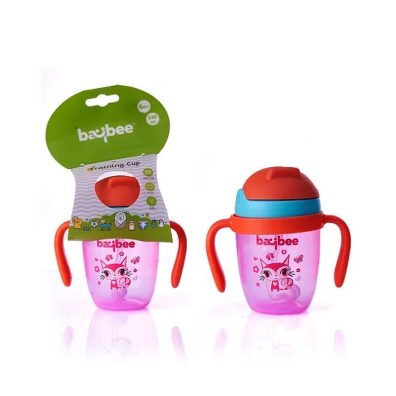 Baybee Baby Feeding Sipper Bottle with Anti Spill Sippy Cup with Soft Silicone Straw & Non Toxic Feeding Bottle for Baby Pink – 240 ml