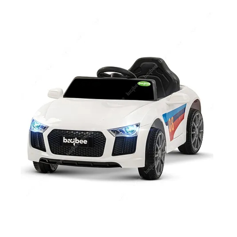 Baybee Electric Rechargeable Battery Operated Ride on Car with LED Light & Music – White