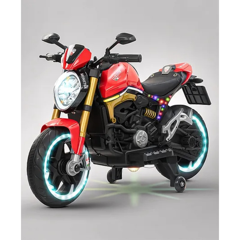 Baybee Racer Baby Battery Operated Bike for Kids with Hand Accelerator, Bluetooth & Music | Rechargeable Ride on Toy Bike with LED Wheels & Light | Electric Bike for Kids to Drive 3 to 8 Years (Red)