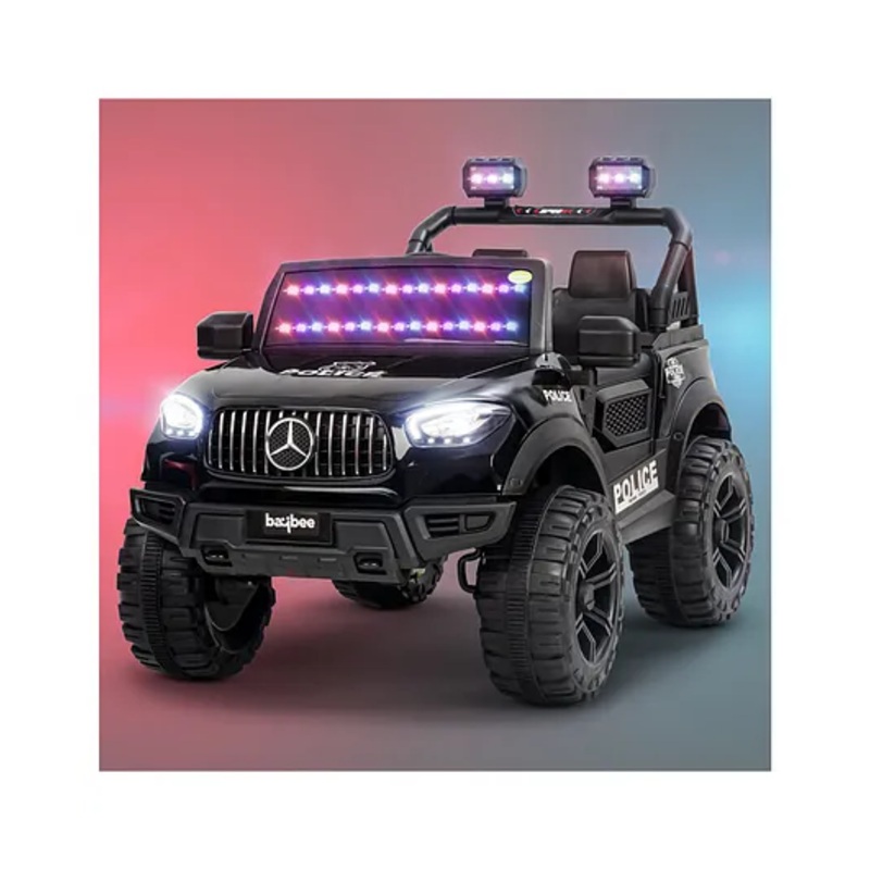 Baybee Renegade Police Edition Battery Operated Jeep for Kids, Ride on Toy Kids Car with Windshield Light & Music | Baby Rechargeable Battery Car | Electric Jeep Car for Kids (Black)