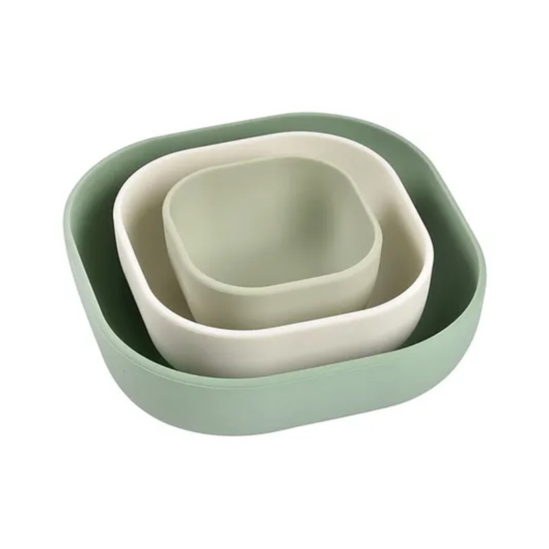 Beaba Set Of 3 Silicone Stackable Bowls – Green