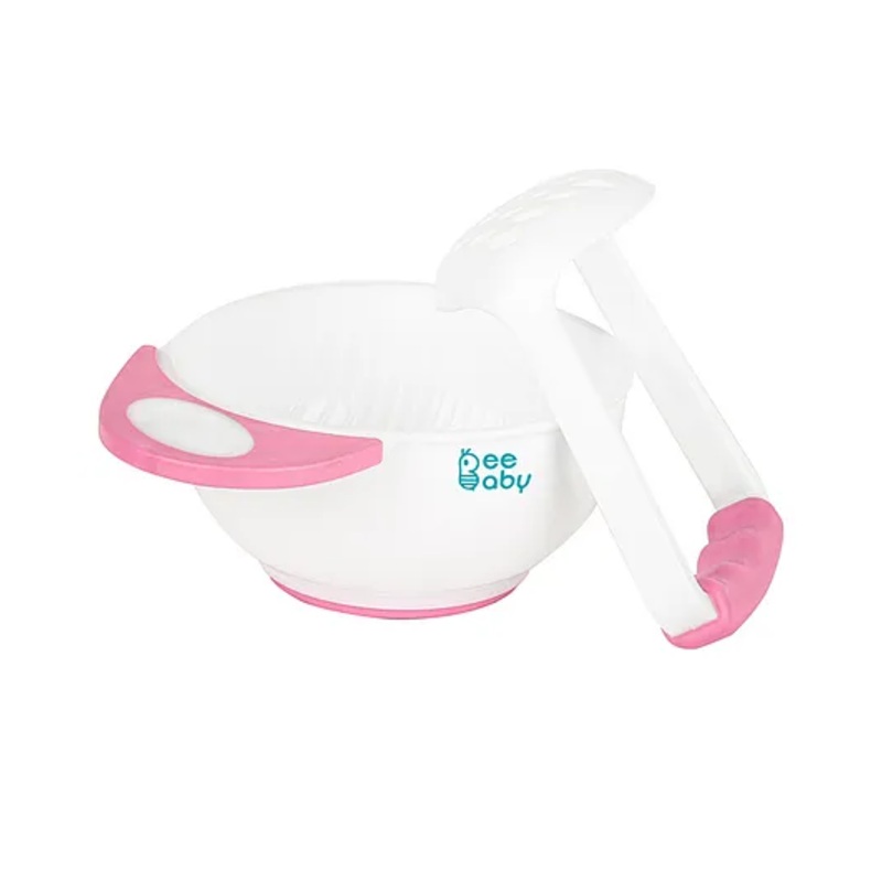 Beebaby Food Masher & Serve Bowl Set – Pink White