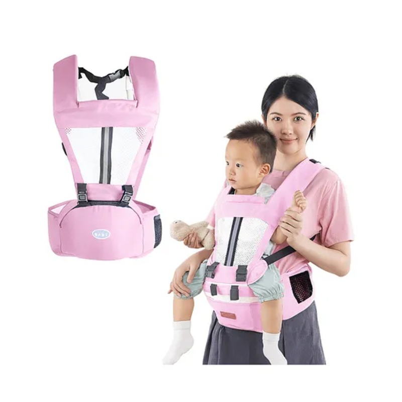 Bembika Baby Carrier Newborn to Toddler with Hip Seat Multiple Positions Soft Baby Holder Kangaroo Bag Sling Carrier For All Seasons Infant Carrier – Light Pink