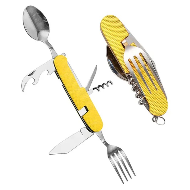 Bunie 6 in 1 Foldable Spoon Fork, Knife Set for Travel  Pack of 1 Golden