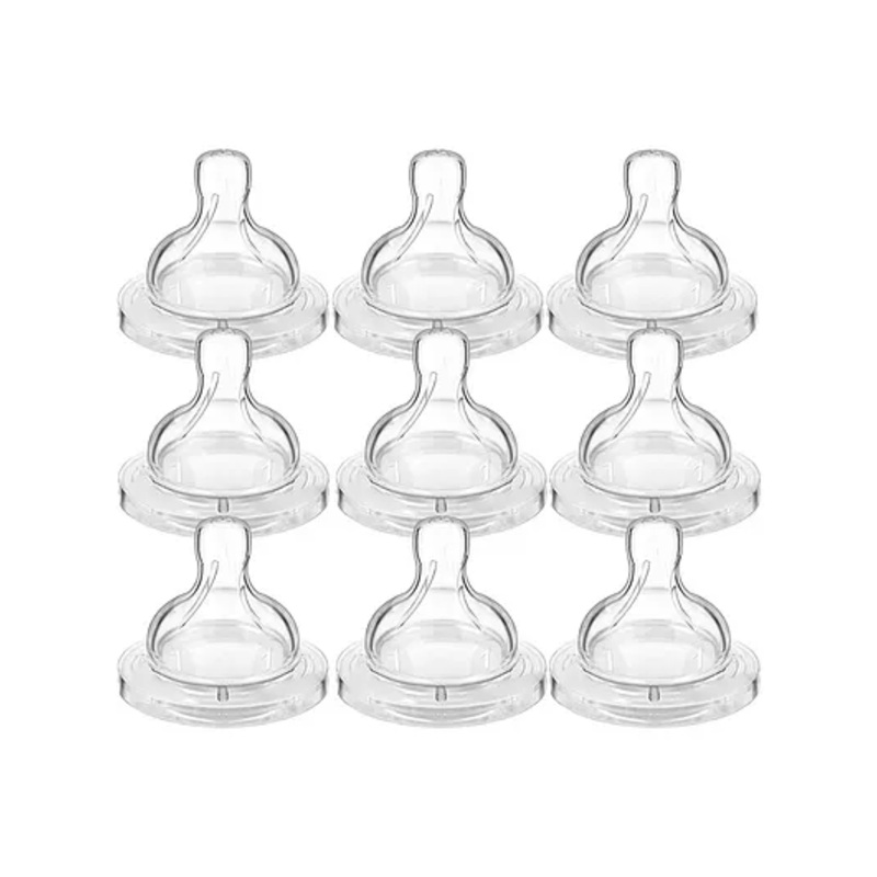 Chinmay Kids Baby Silicone Nipple with Soft Milk Feeding Head in Fast Flow Conical Shape Design for All Newborn, Infant, Toddlers for Steel Feeding Bottles Pack of 9 Transparent