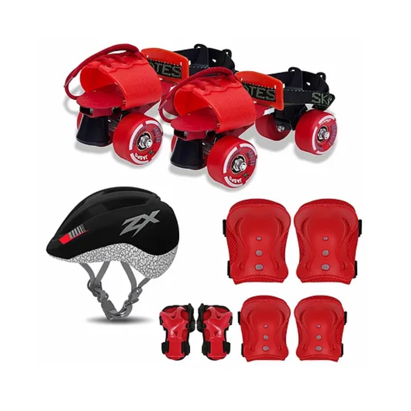 jaspo Unisex Tenacity Pro Adjustable Senior Outdoor Wheel Roller Skates Combo Suitable for Age Group 6 to 14 Years (Skates+ Helmet + Knee Guard+ Elbow Guard +Wrist Guard+Key) (Red)