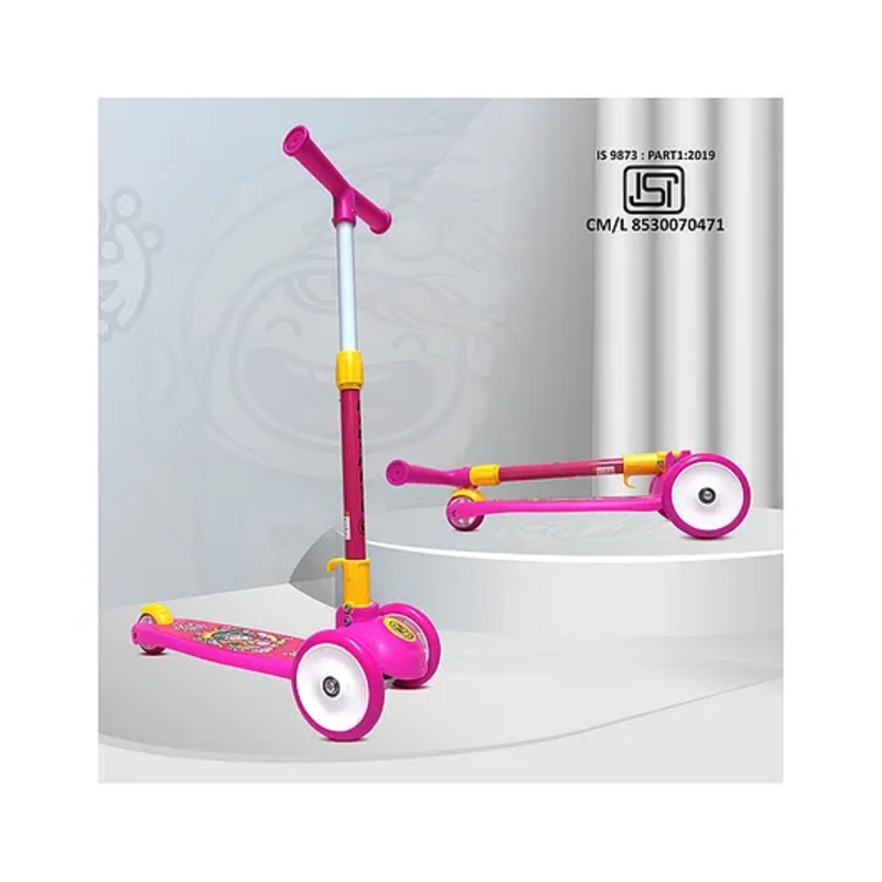 Kidsmate Leo Kick Scooter for Kids 4 Adjustable Height Scooter Foldable & Attractive PVC Wheels with Rear Brakes – Pink