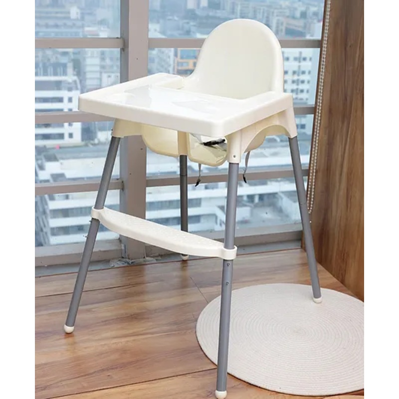 Multi-Functional Portable Feeding Highchair Plastic With 2 Level Height Adjustment – White| Removable Footrest| Safety Harness| Comfortable Seat
