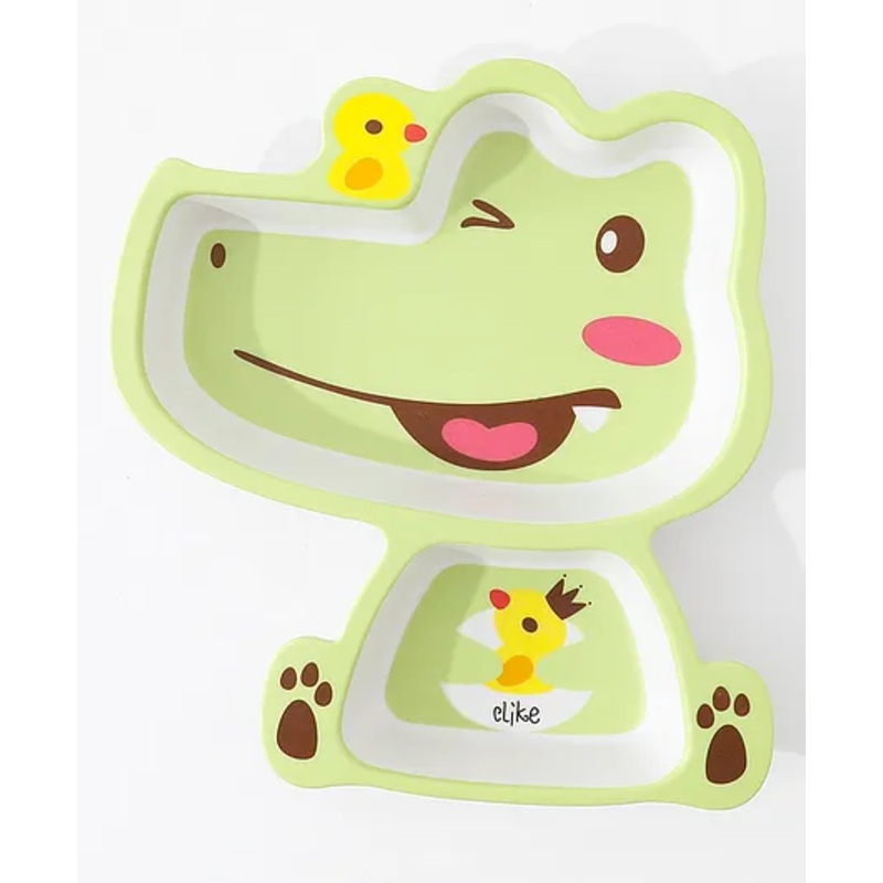 Sectioned Feeding Plate with Crocodile Print – Green