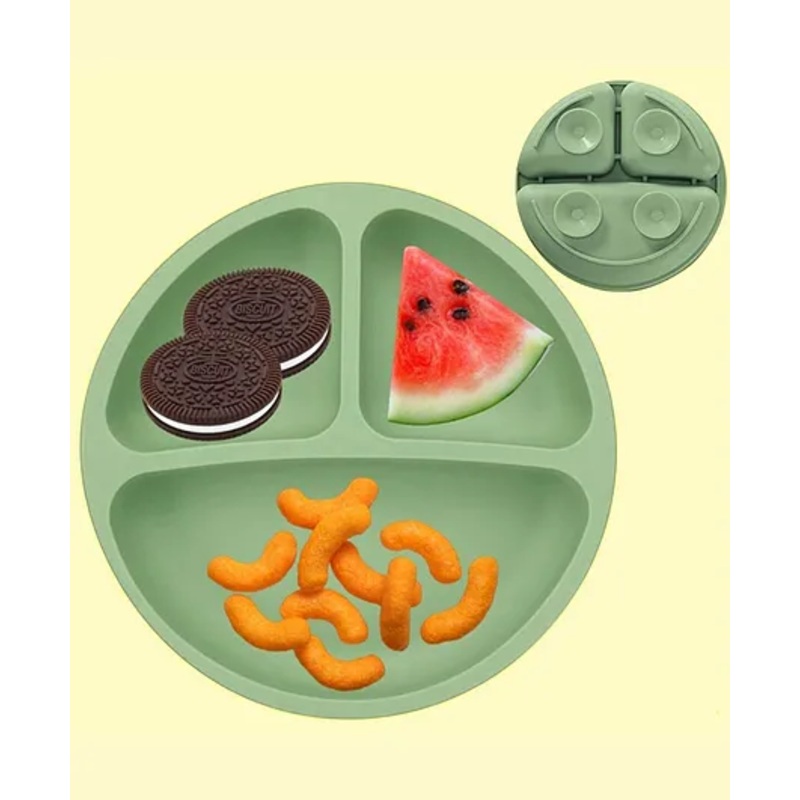 Silicone Suction Divided Plates for Babies, Kids, Toddlers – Microwave & Dishwasher Safe Baby Feeding Plates for Eating (Green)